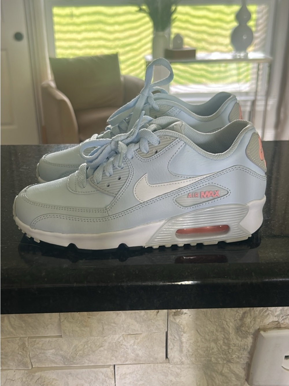Nike Kids Light Blue and White Air Max Sneakers with Pink Accents